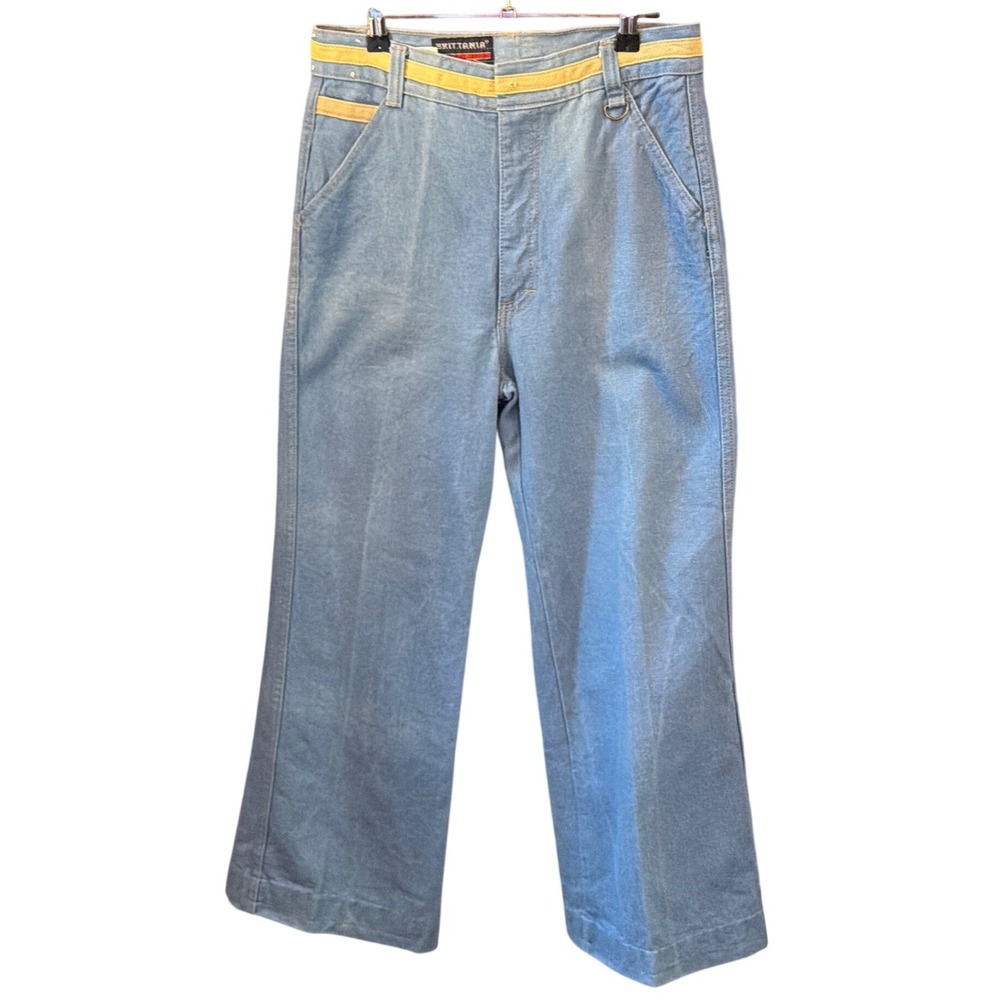 Vintage Brittania Denim Jeans Retro Disco Boho High Waisted Wide Leg Light Wash